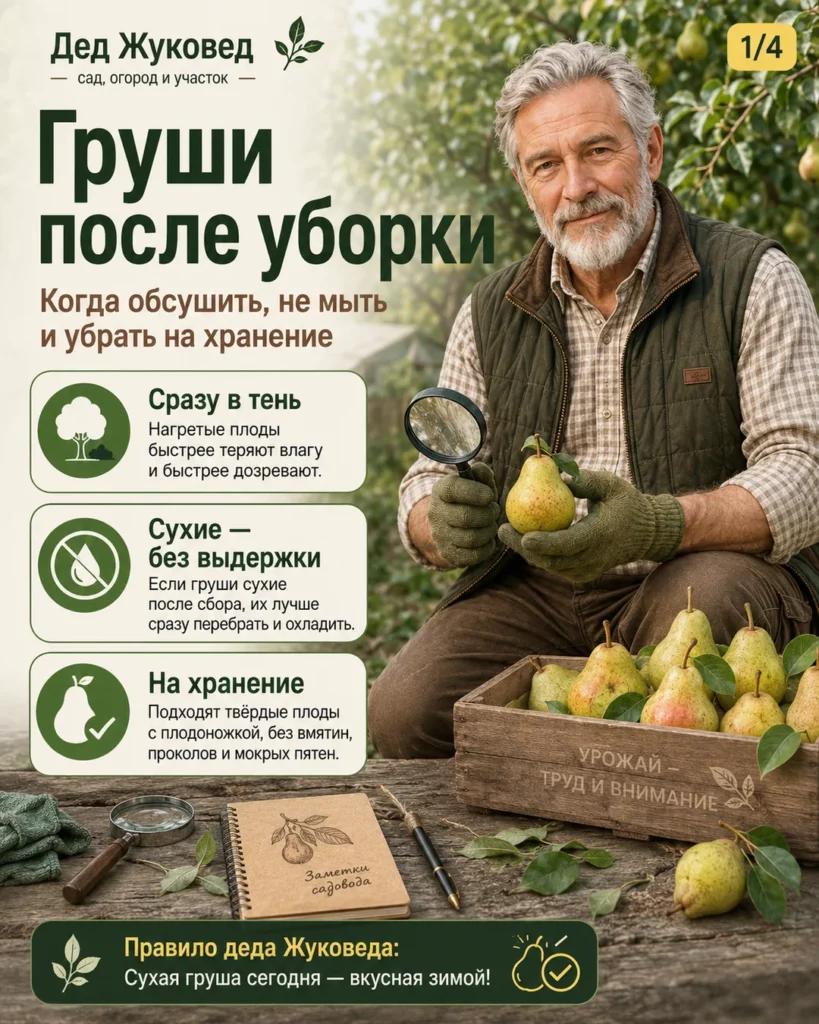Инфографика 1/4: Груши после уборки: когда сушить, чистить и убирать на хранение
