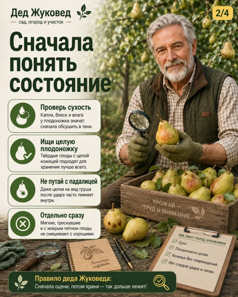 Инфографика 3/4: Груши после уборки: когда сушить, чистить и убирать на хранение