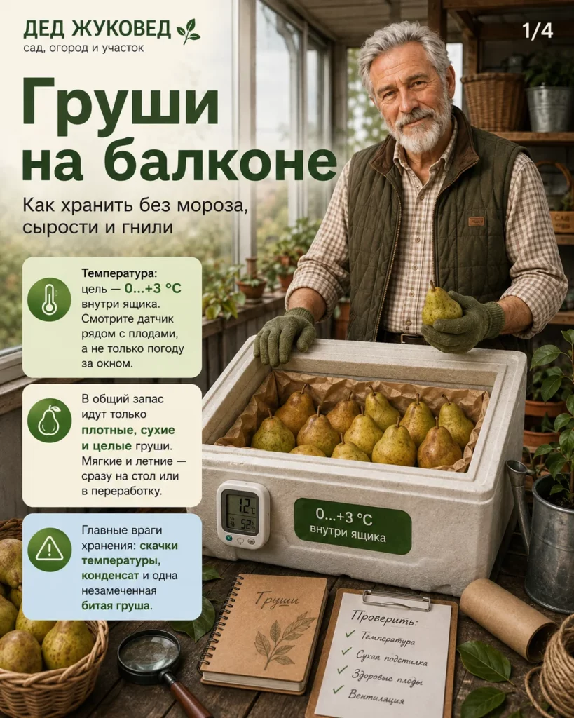 Инфографика 1/4: Груши на балконе: как не заморозить и не сгноить