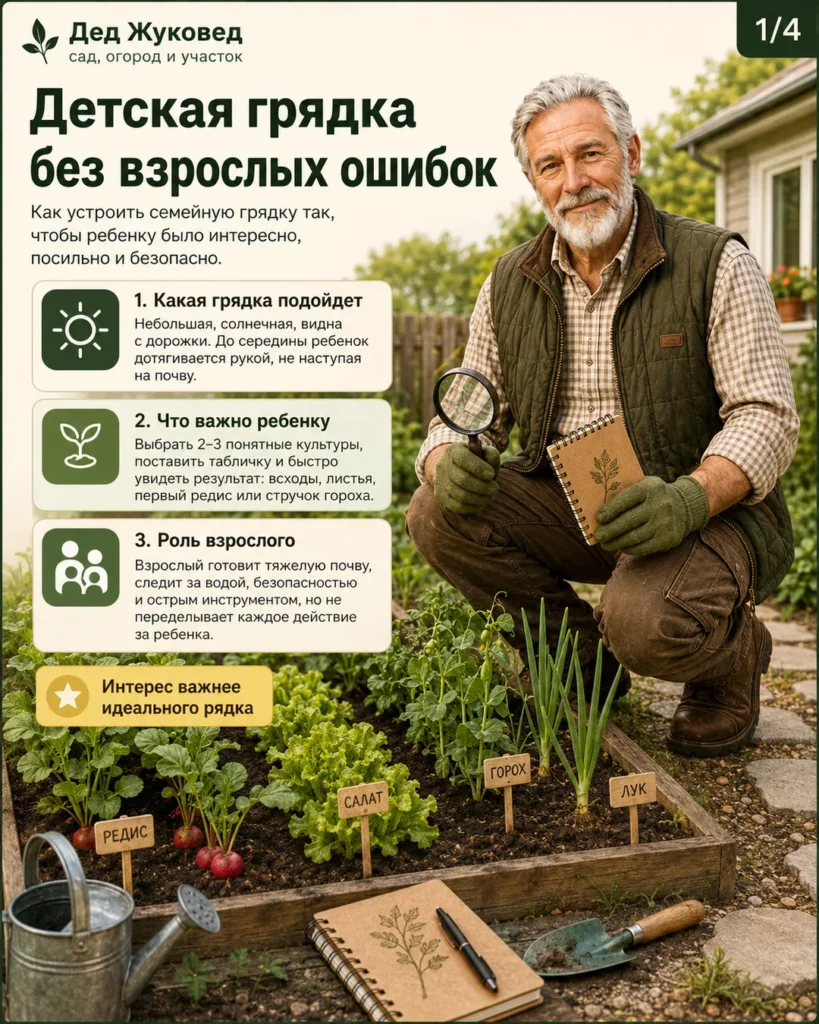 Инфографика 1/4: Детская грядка: частые ошибки взрослых на семейной даче