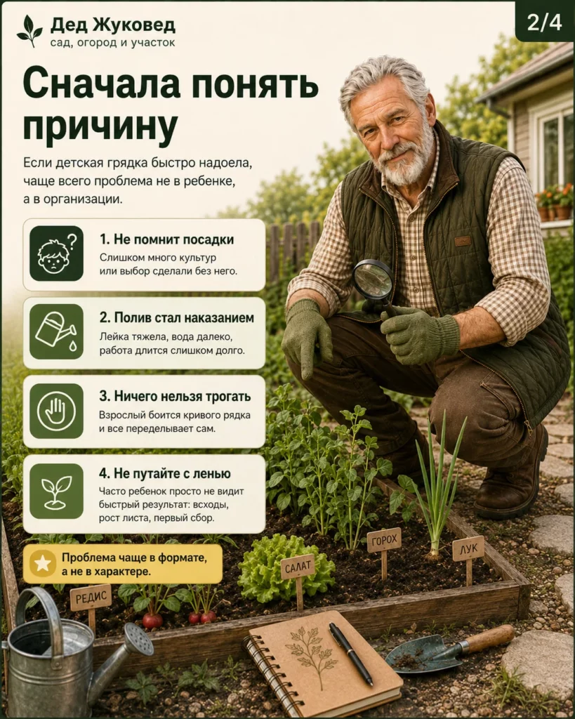 Инфографика 2/4: Детская грядка: частые ошибки взрослых на семейной даче
