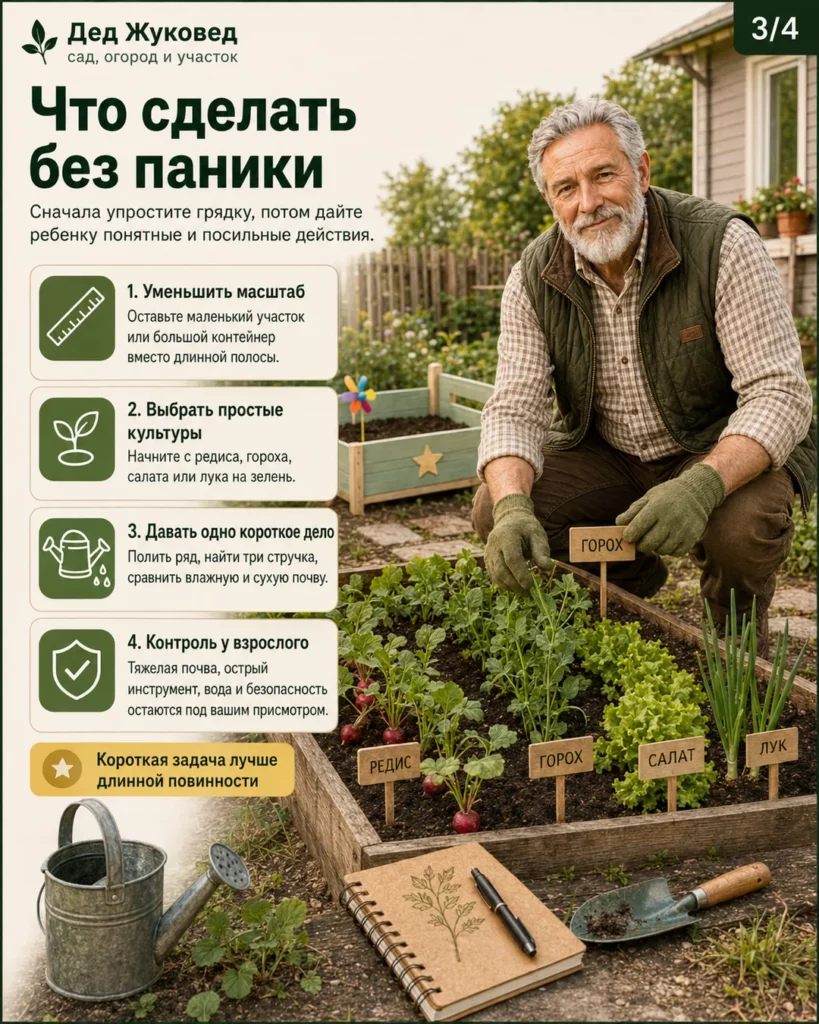 Инфографика 3/4: Детская грядка: частые ошибки взрослых на семейной даче