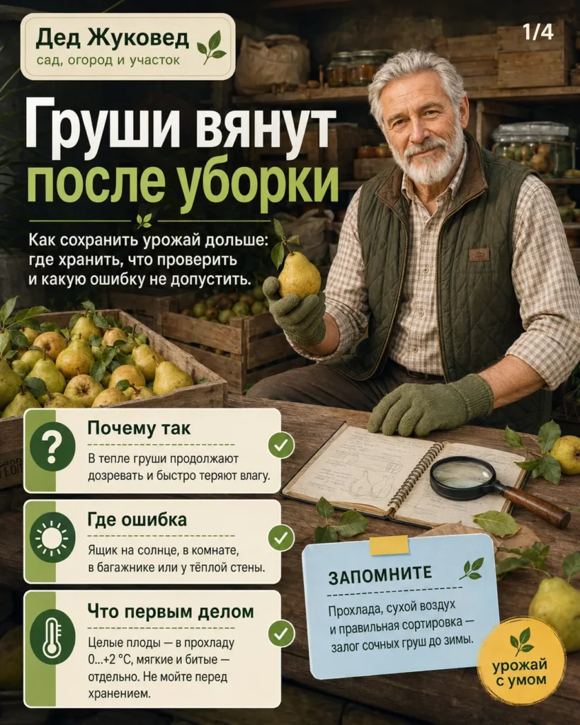 Инфографика 1/4: Груши вянет после уборки: как сохранить урожай дольше