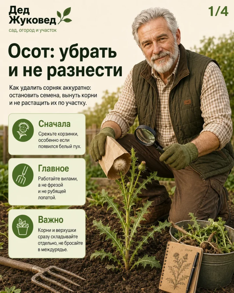 Инфографика 1/4: Осот: как убрать аккуратно и не разнести по всему участку