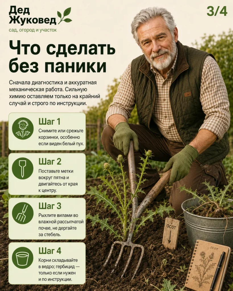 Инфографика 3/4: Осот: как убрать аккуратно и не разнести по всему участку