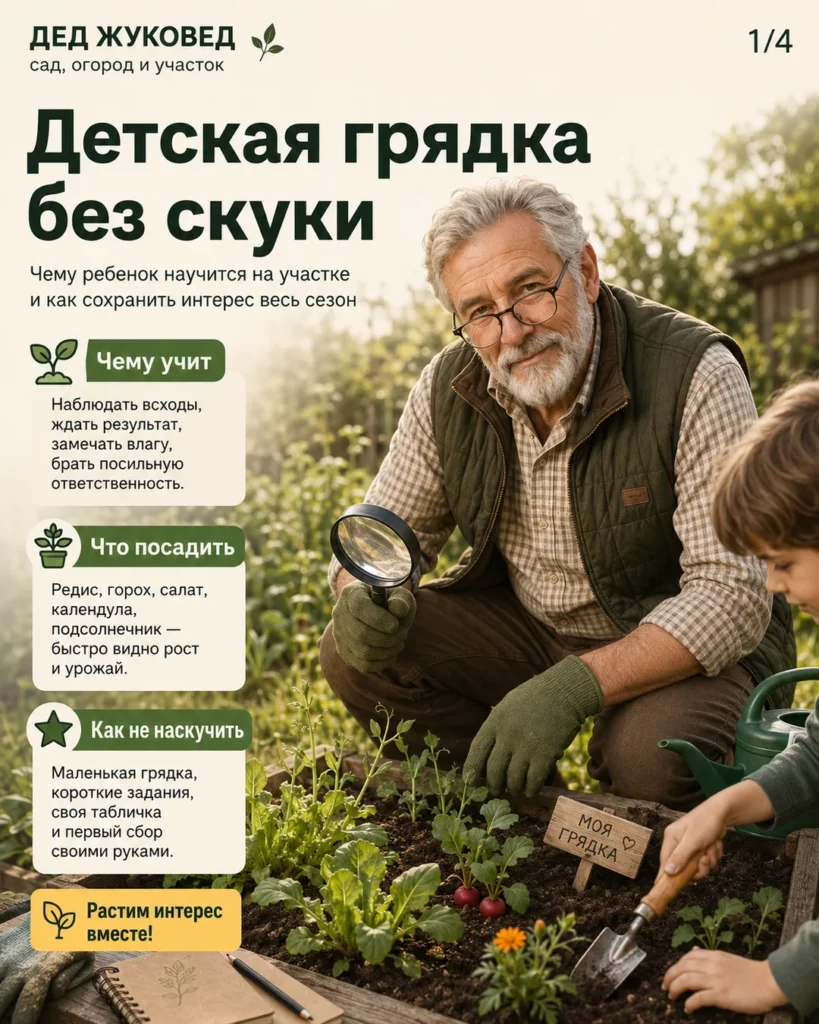 Инфографика 1/4: Детская грядка: чему ребенок научится на участке без скуки