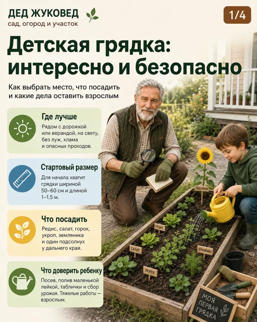 Инфографика 1/4: Детская грядка: как сделать интересно и безопасно