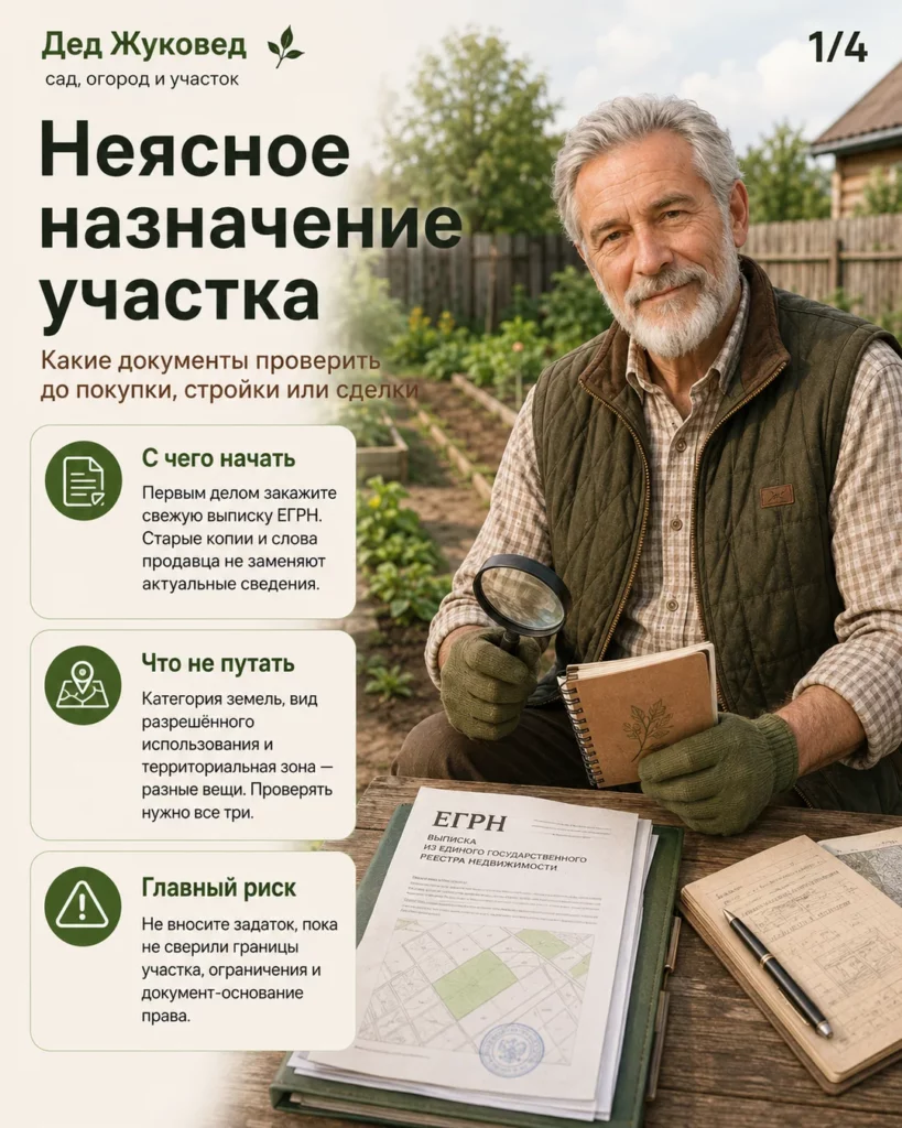 Инфографика 1/4: Участок с неясным назначением: какие документы проверить в первую очередь