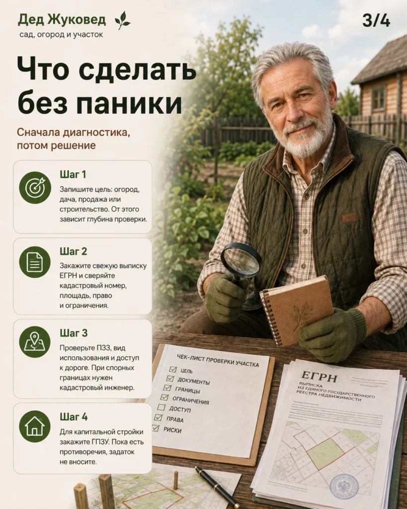 Инфографика 3/4: Участок с неясным назначением: какие документы проверить в первую очередь