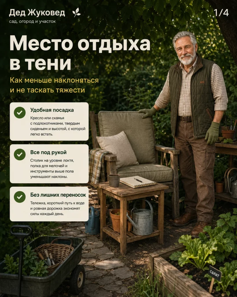 Инфографика 1/4: Место отдыха в тени: как меньше наклоняться и не таскать тяжести
