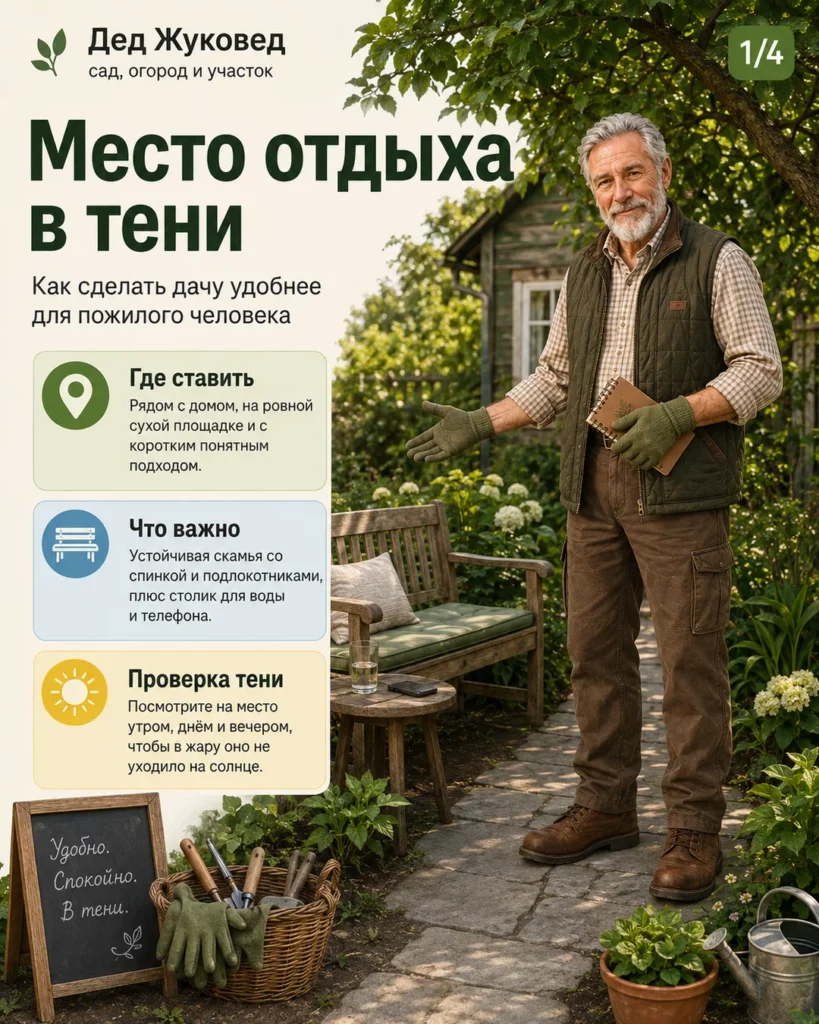 Инфографика 1/4: Место отдыха в тени: как сделать дачу удобнее для пожилого человека