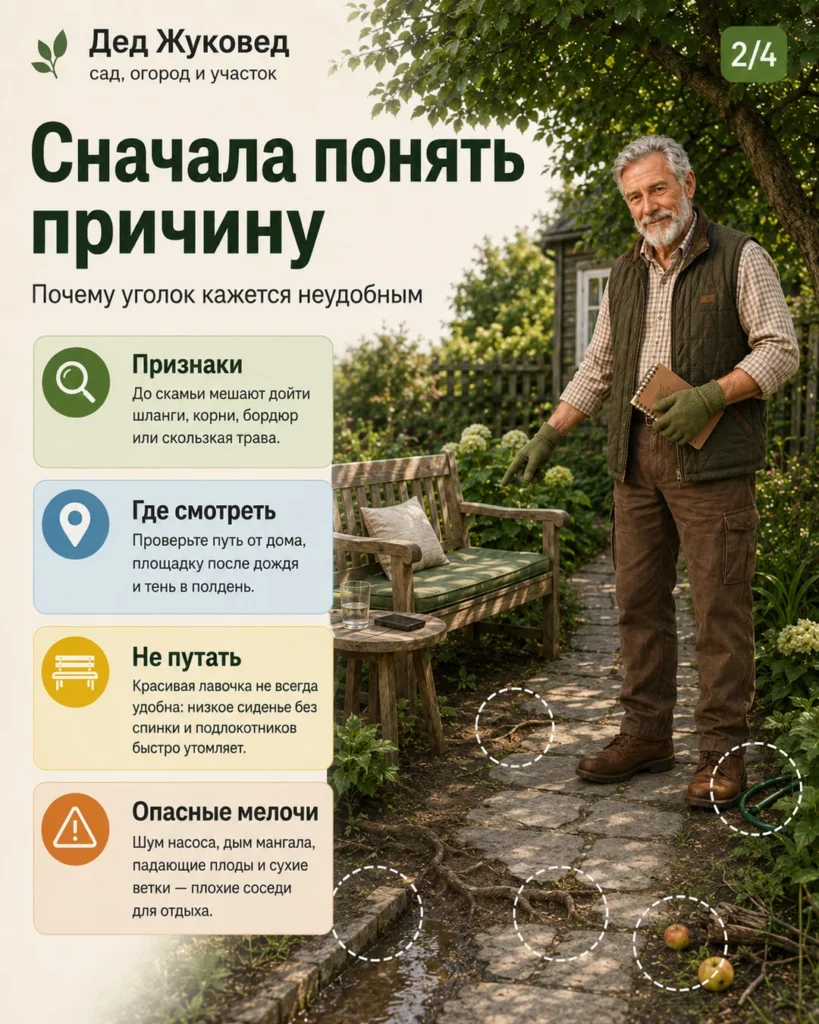 Инфографика 2/4: Место отдыха в тени: как сделать дачу удобнее для пожилого человека