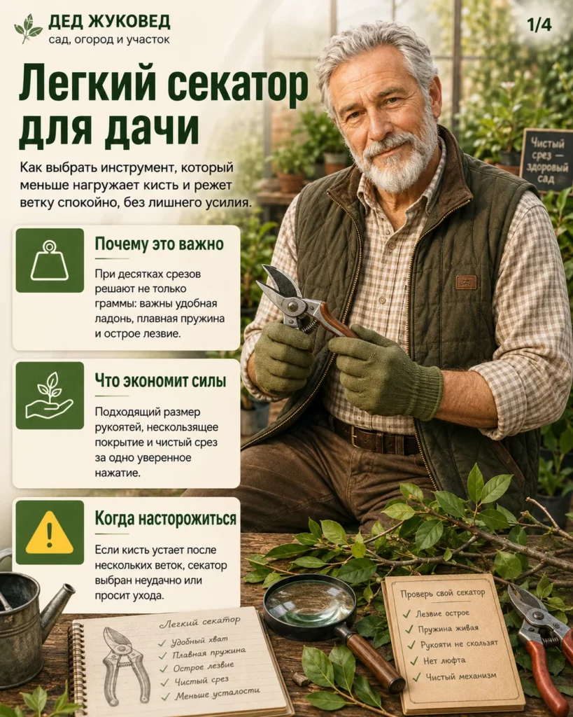 Инфографика 1/4: Легкий секатор: простое решение, которое экономит силы на участке
