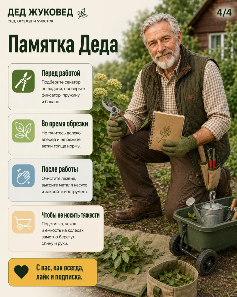 Инфографика 2/4: Легкий секатор: как меньше наклоняться и не таскать тяжести