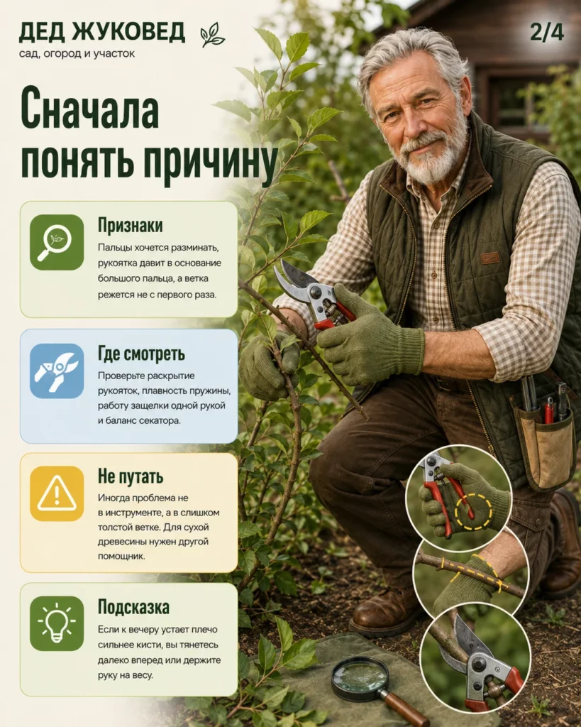 Инфографика 4/4: Легкий секатор: как меньше наклоняться и не таскать тяжести