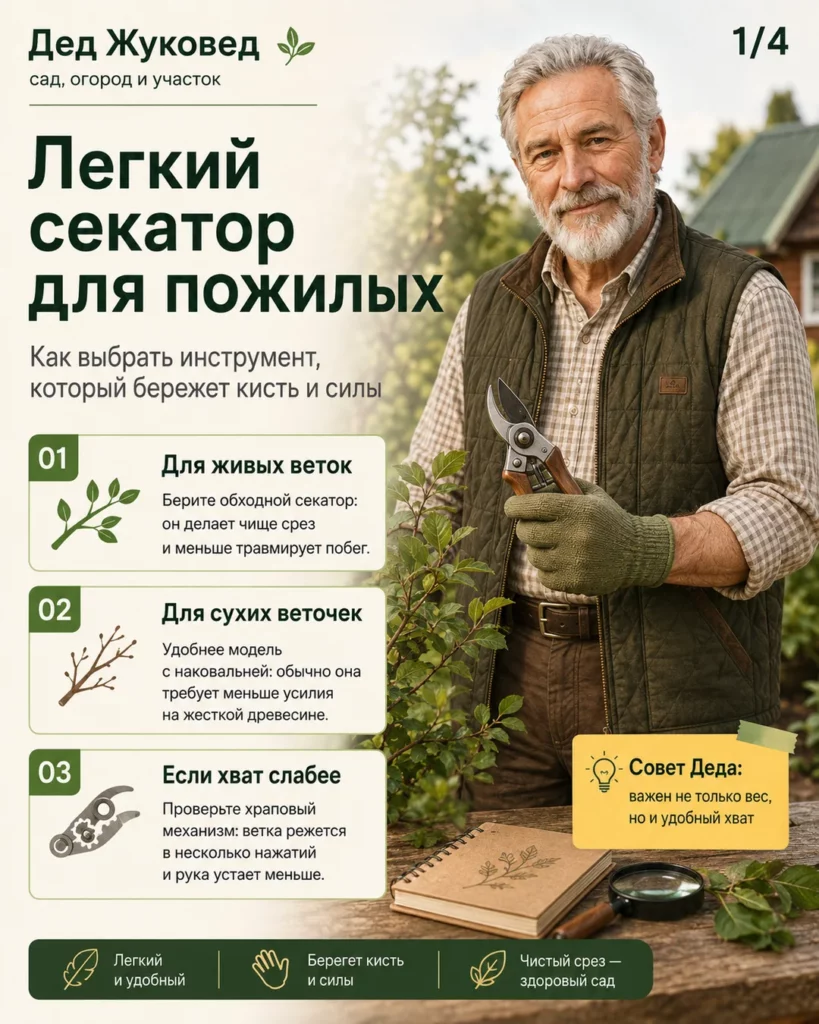 Инфографика 1/4: Легкий секатор: как сделать дачу удобнее для пожилого человека