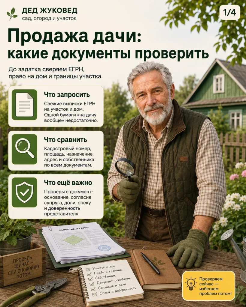 Инфографика 1/4: Дача, которую хотят продать: какие документы проверить в первую очередь