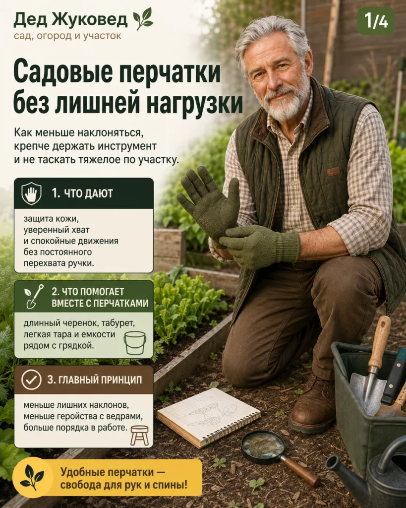 Инфографика 1/4: Садовые перчатки: как меньше наклоняться и не таскать тяжести