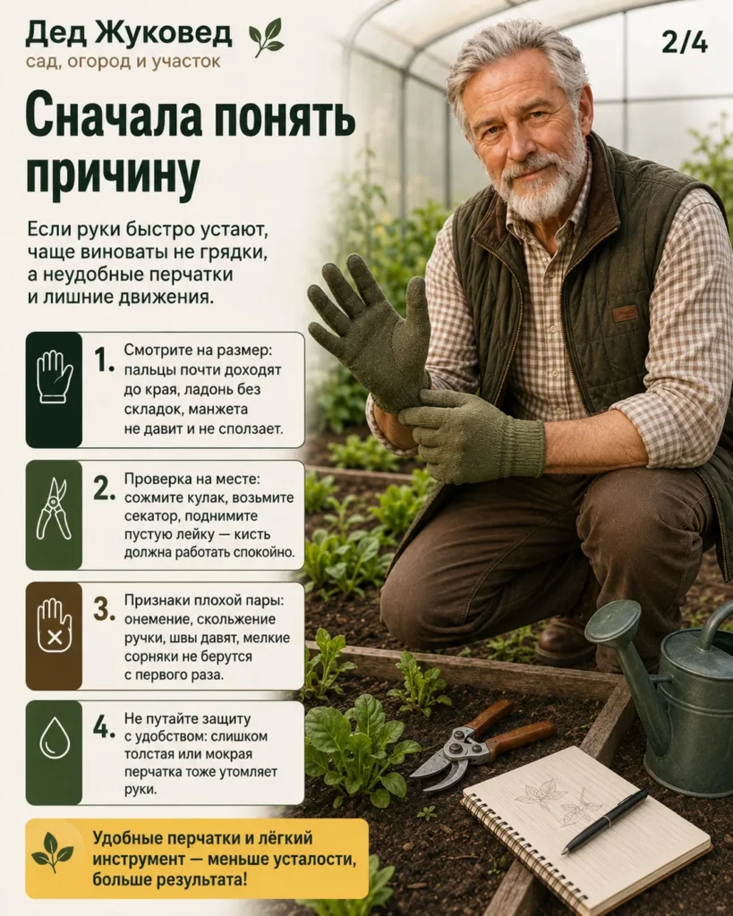 Инфографика 2/4: Садовые перчатки: как меньше наклоняться и не таскать тяжести
