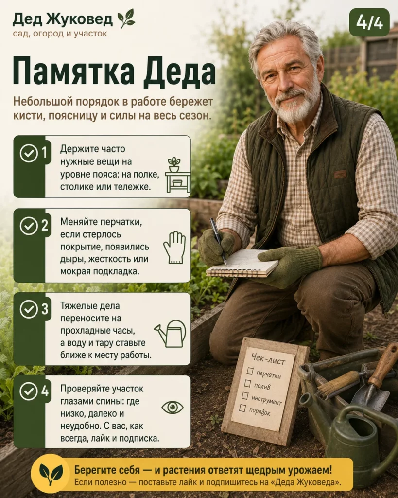 Инфографика 4/4: Садовые перчатки: как меньше наклоняться и не таскать тяжести