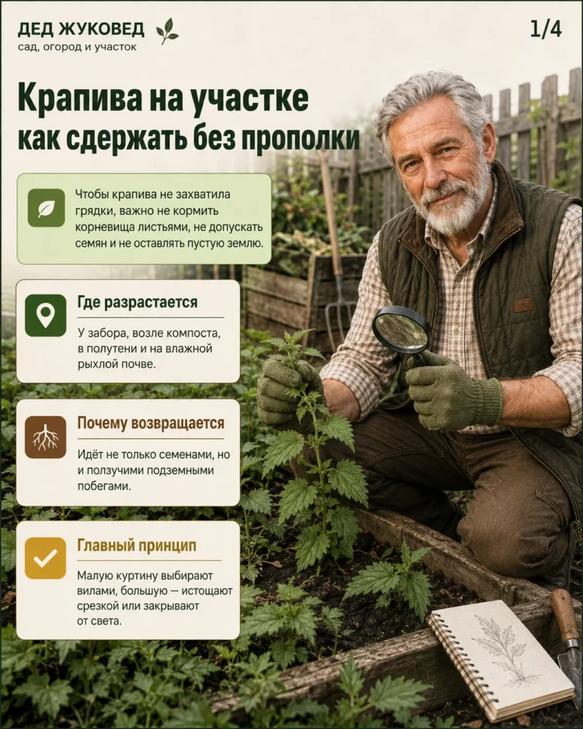 Инфографика 1/4: Крапива на участке: как сдержать без бесконечной прополки