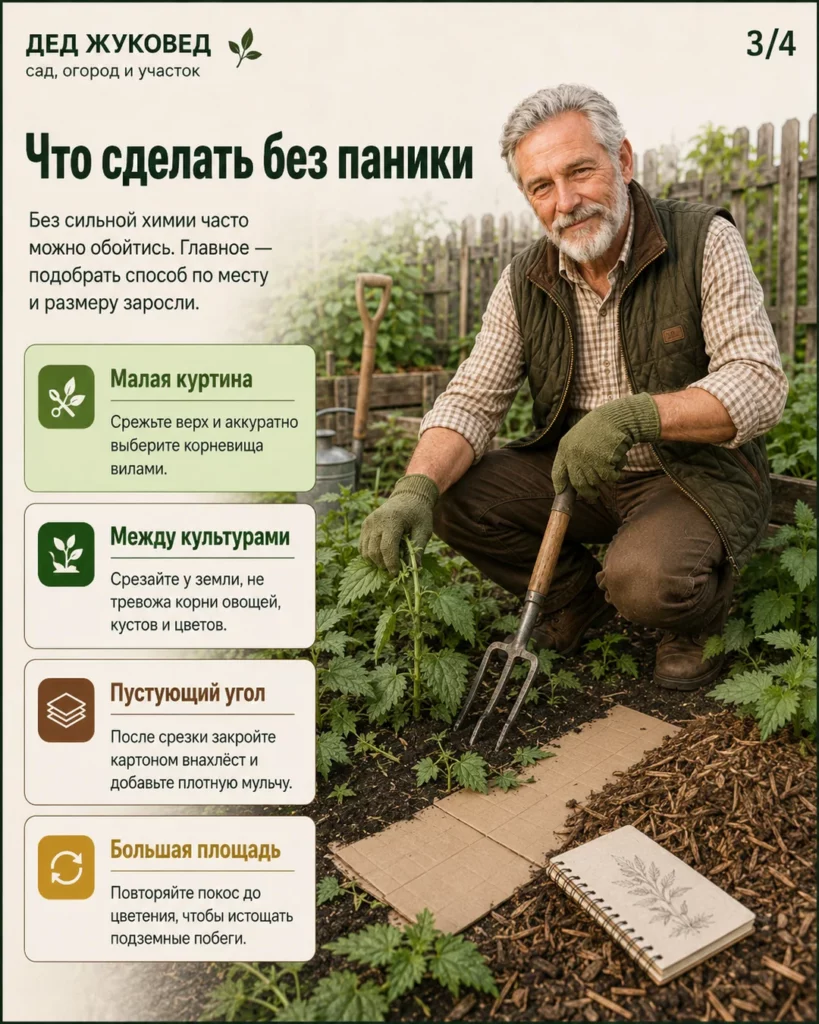 Инфографика 2/4: Крапива на участке: как сдержать без бесконечной прополки