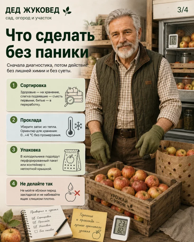 Инфографика 2/4: Яблоки вянет после уборки: как сохранить урожай дольше