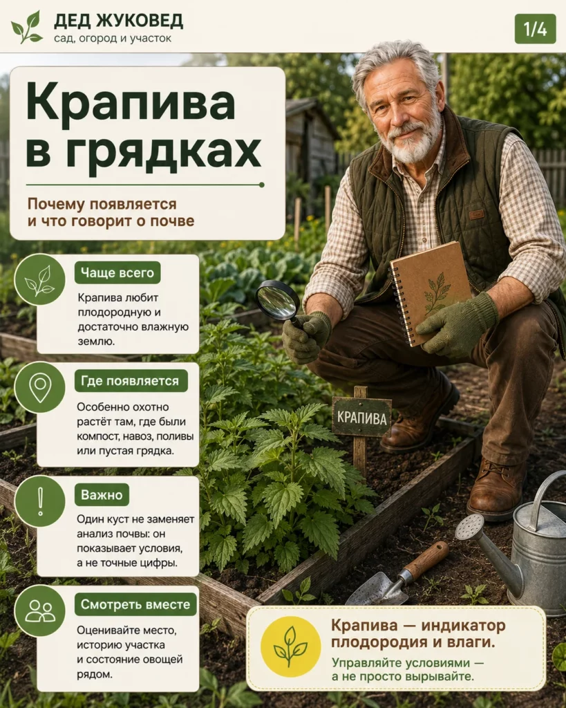Инфографика 1/4: Крапива в грядках: почему появляется и что говорит о почве