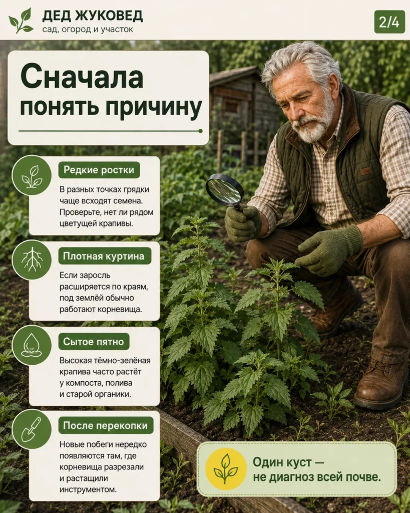 Инфографика 2/4: Крапива в грядках: почему появляется и что говорит о почве