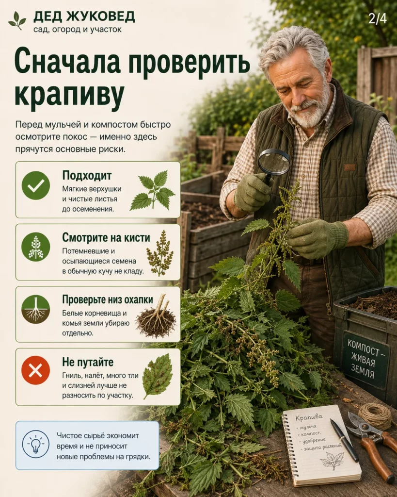 Инфографика 2/4: Крапива после покоса: можно ли класть в мульчу и компост
