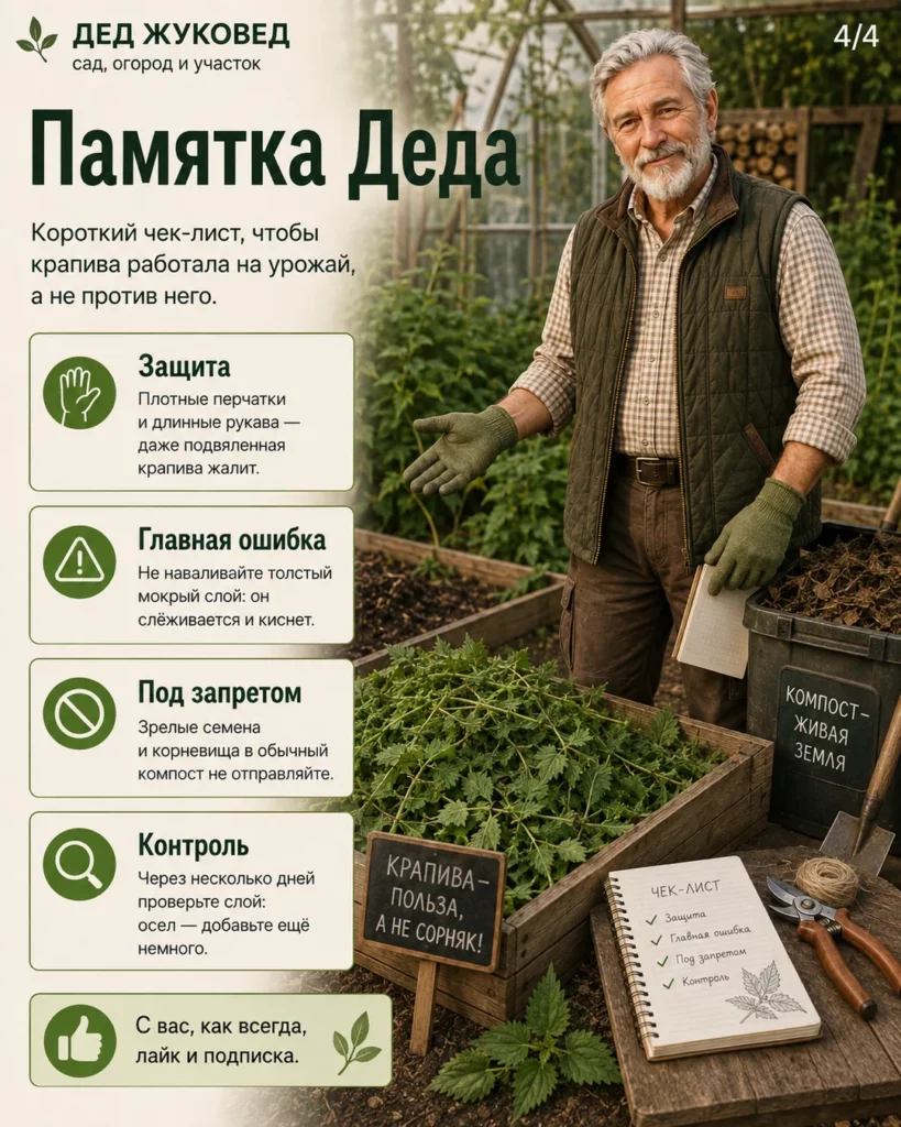 Инфографика 4/4: Крапива после покоса: можно ли класть в мульчу и компост