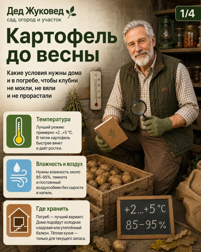 Инфографика 1/4: Картофель хранить до весны: какие условия нужны дома и в погребе