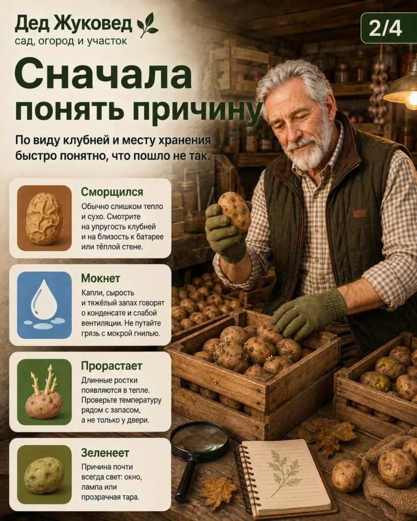 Инфографика 2/4: Картофель хранить до весны: какие условия нужны дома и в погребе