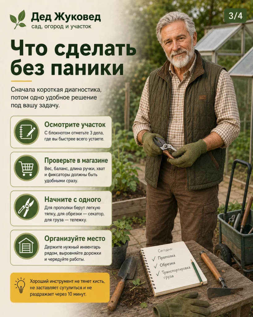 Инфографика 3/4: Инструмент для пожилых: как сделать дачу удобнее для пожилого человека