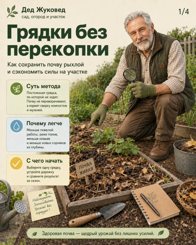 Инфографика 1/4: Грядки без перекопки: простое решение, которое экономит силы на участке
