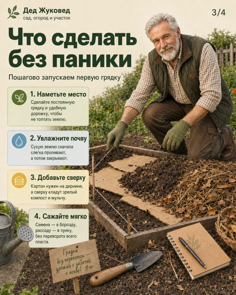 Инфографика 3/4: Грядки без перекопки: простое решение, которое экономит силы на участке