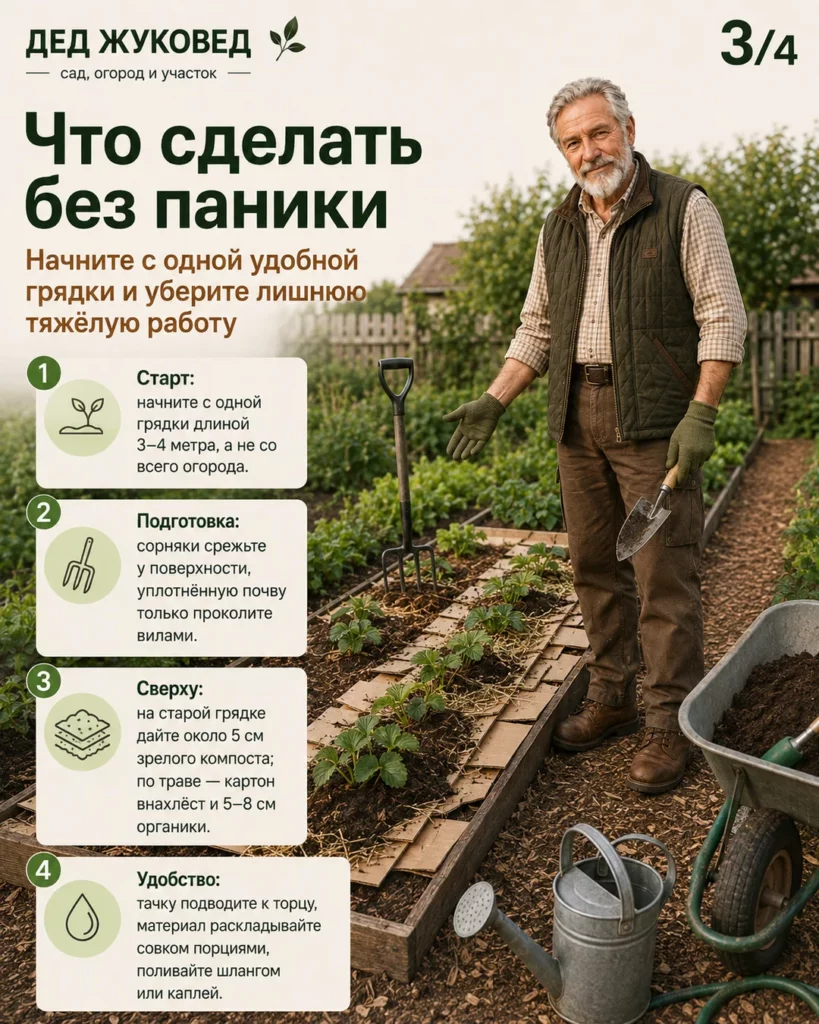 Инфографика 3/4: Грядки без перекопки: как меньше наклоняться и не таскать тяжести