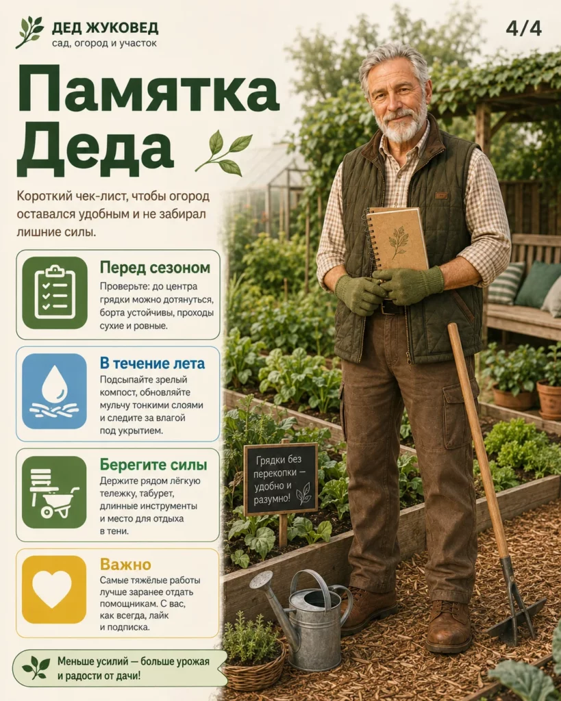 Инфографика 3/4: Грядки без перекопки: как сделать дачу удобнее для пожилого человека