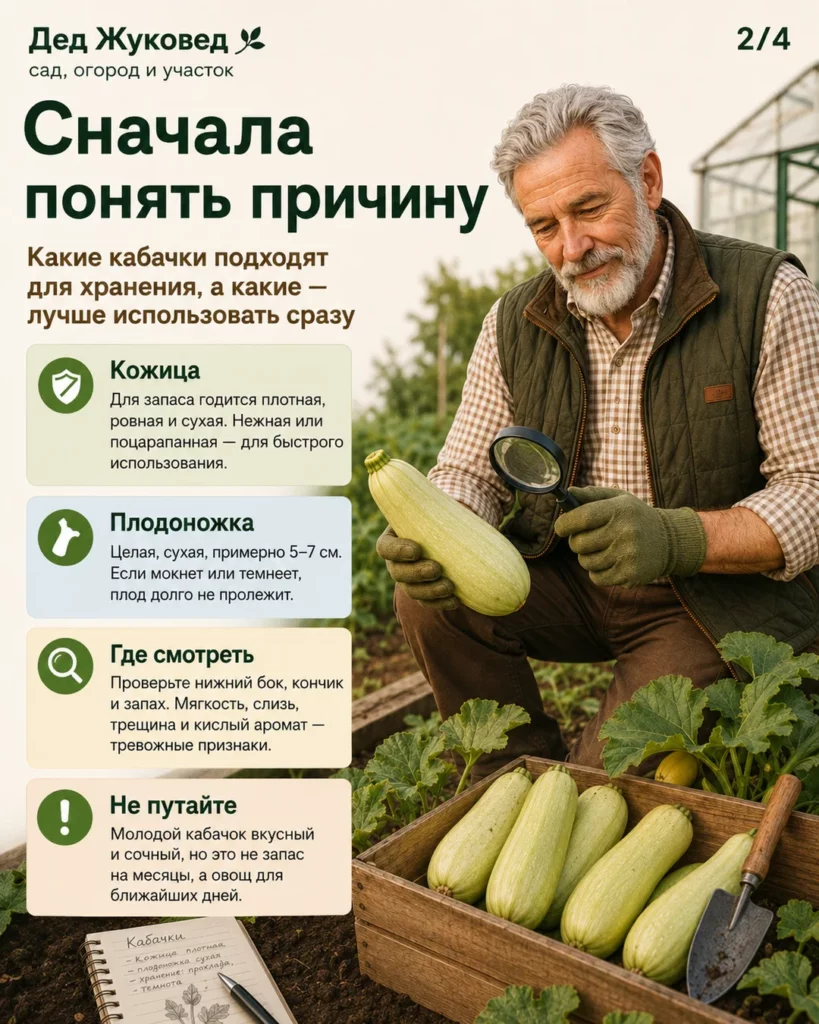 Инфографика 2/4: Кабачки после уборки: когда сушить, чистить и убирать на хранение