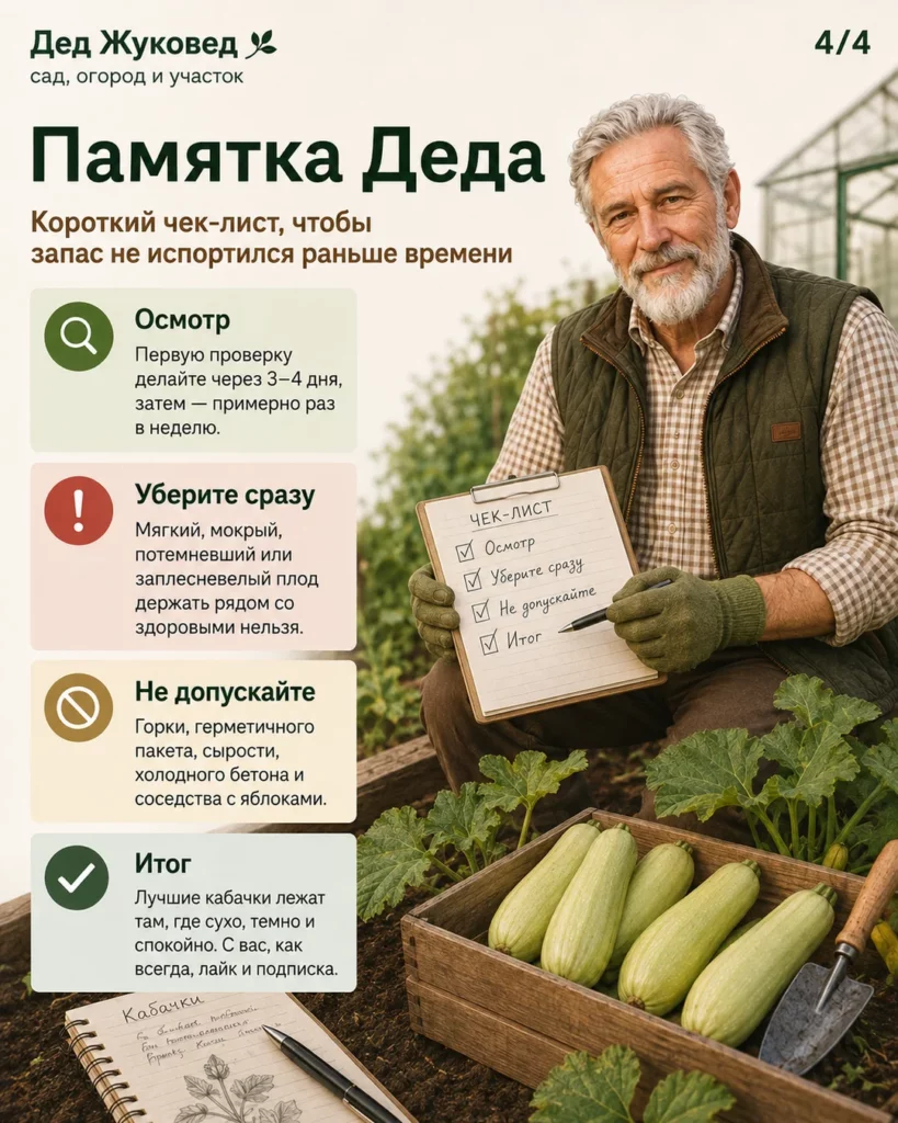 Инфографика 4/4: Кабачки после уборки: когда сушить, чистить и убирать на хранение