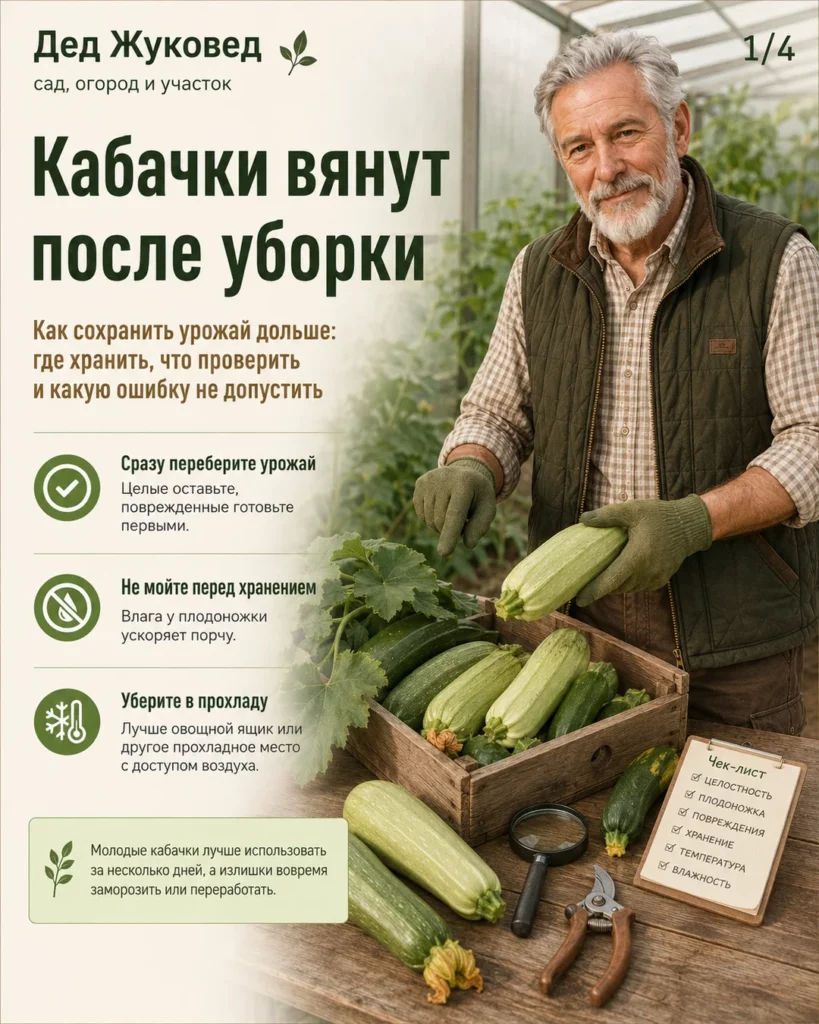 Инфографика 1/4: Кабачки вянут после уборки: как сохранить урожай дольше