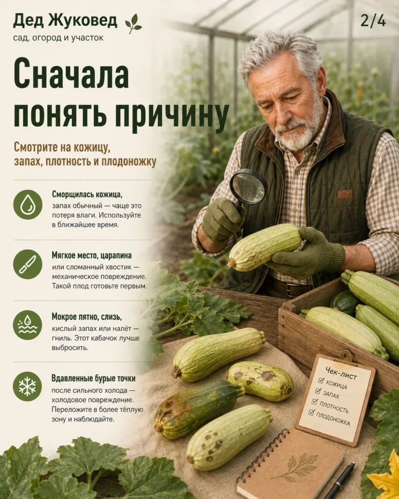 Инфографика 2/4: Кабачки вянут после уборки: как сохранить урожай дольше