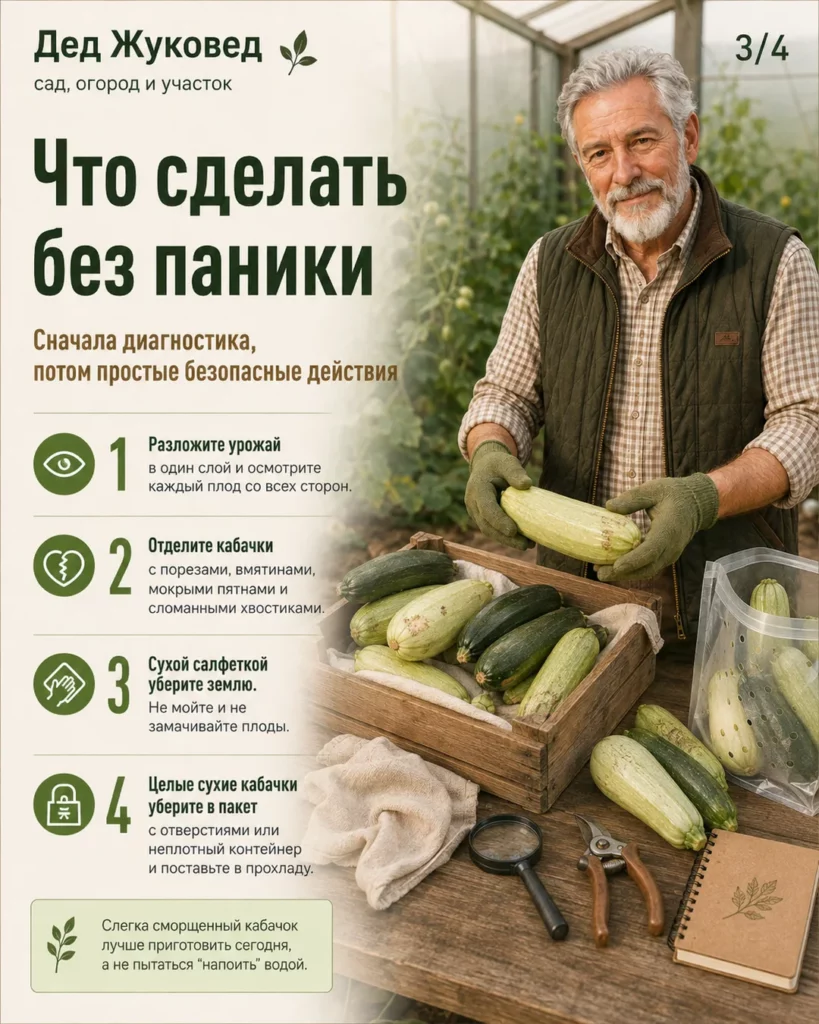 Инфографика 3/4: Кабачки вянут после уборки: как сохранить урожай дольше