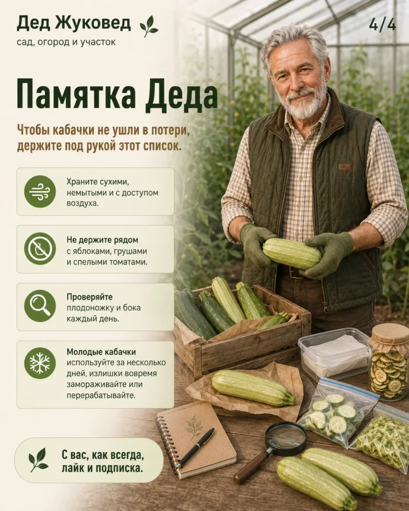 Инфографика 4/4: Кабачки вянут после уборки: как сохранить урожай дольше