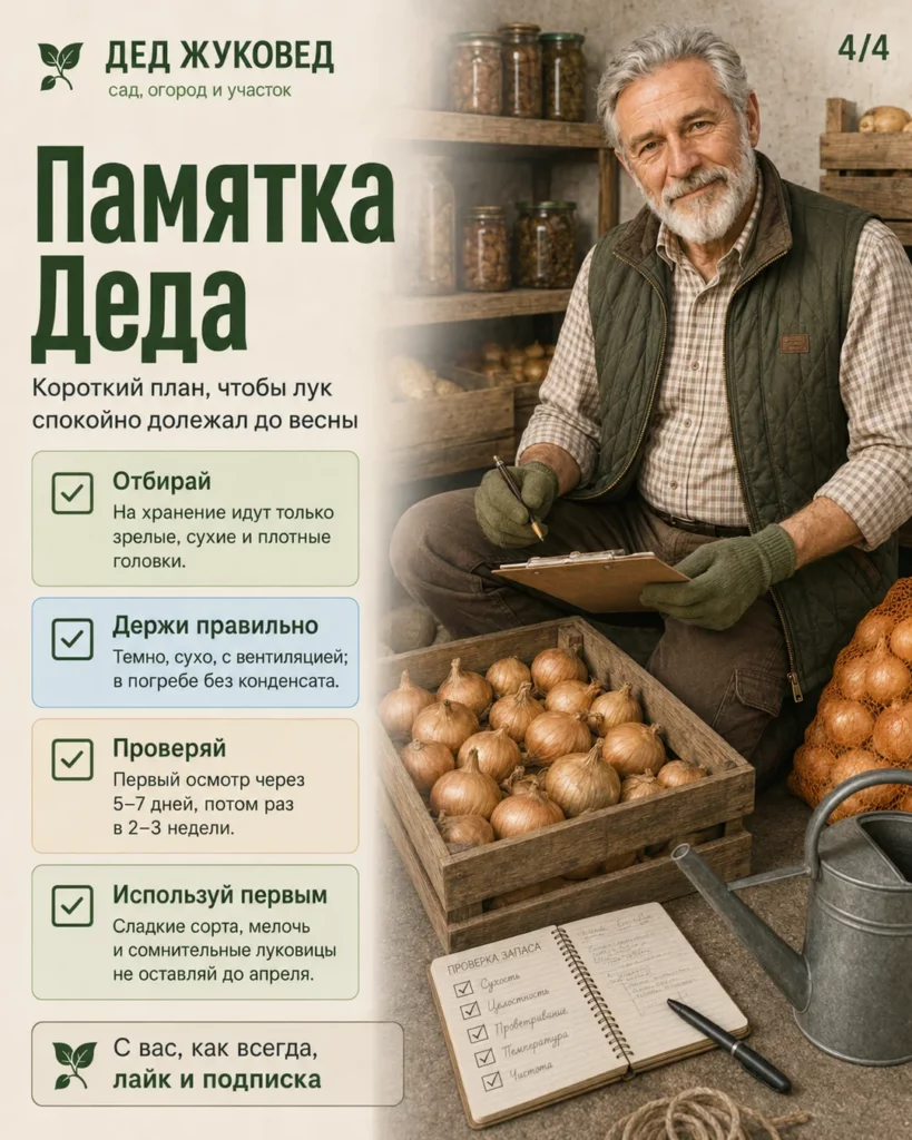Инфографика 4/4: Лук хранить до весны: какие условия нужны дома и в погребе