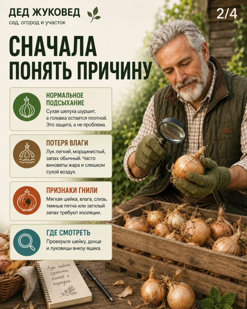 Инфографика 2/4: Лук вянет после уборки: как сохранить урожай дольше