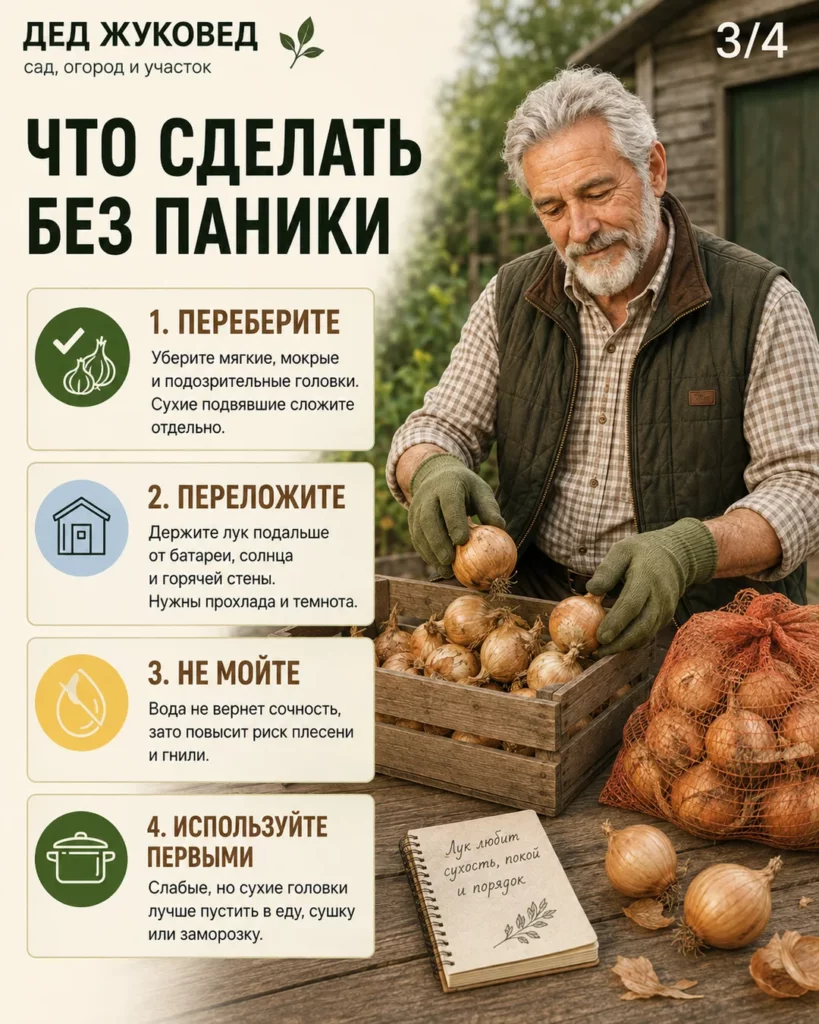 Инфографика 3/4: Лук вянет после уборки: как сохранить урожай дольше