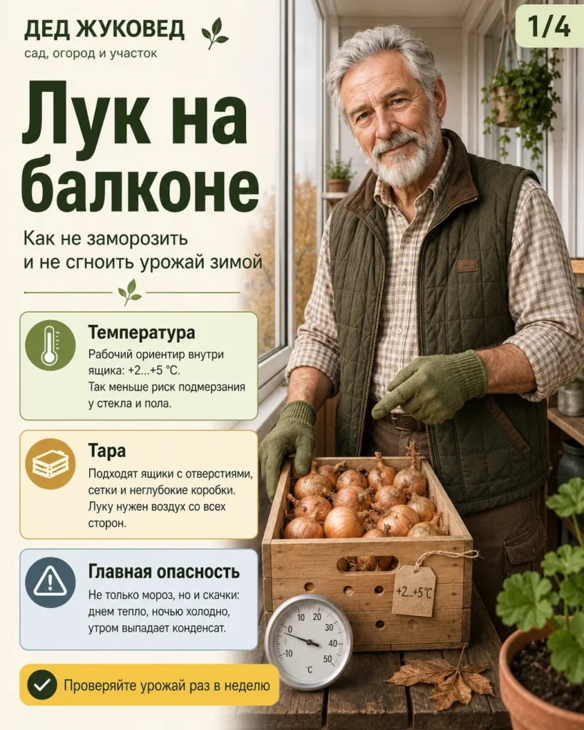 Инфографика 1/4: Лук на балконе: как не заморозить и не сгноить