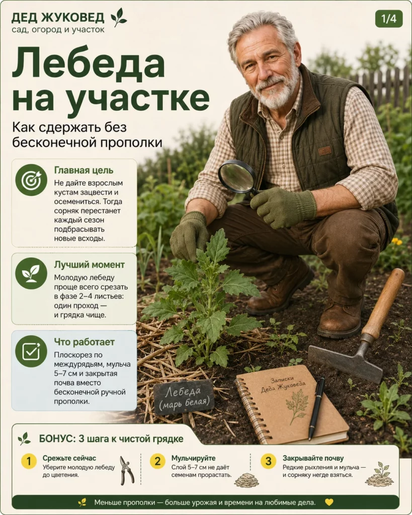 Инфографика 1/4: Лебеда на участке: как сдержать без бесконечной прополки