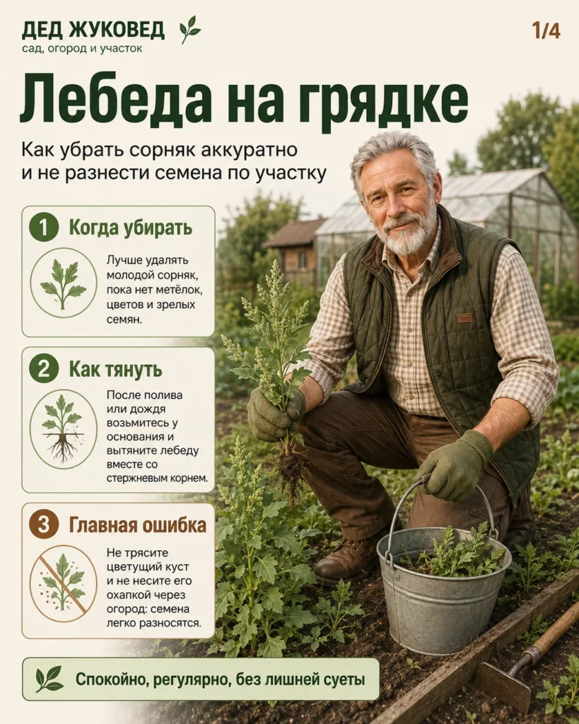 Инфографика 1/4: Лебеда: как убрать аккуратно и не разнести по всему участку